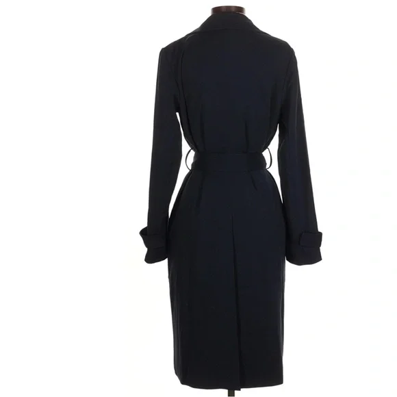 Quince Stretch Crepe Classic Timeless Belted Trench Coat Navy Small - Picture 5 of 10